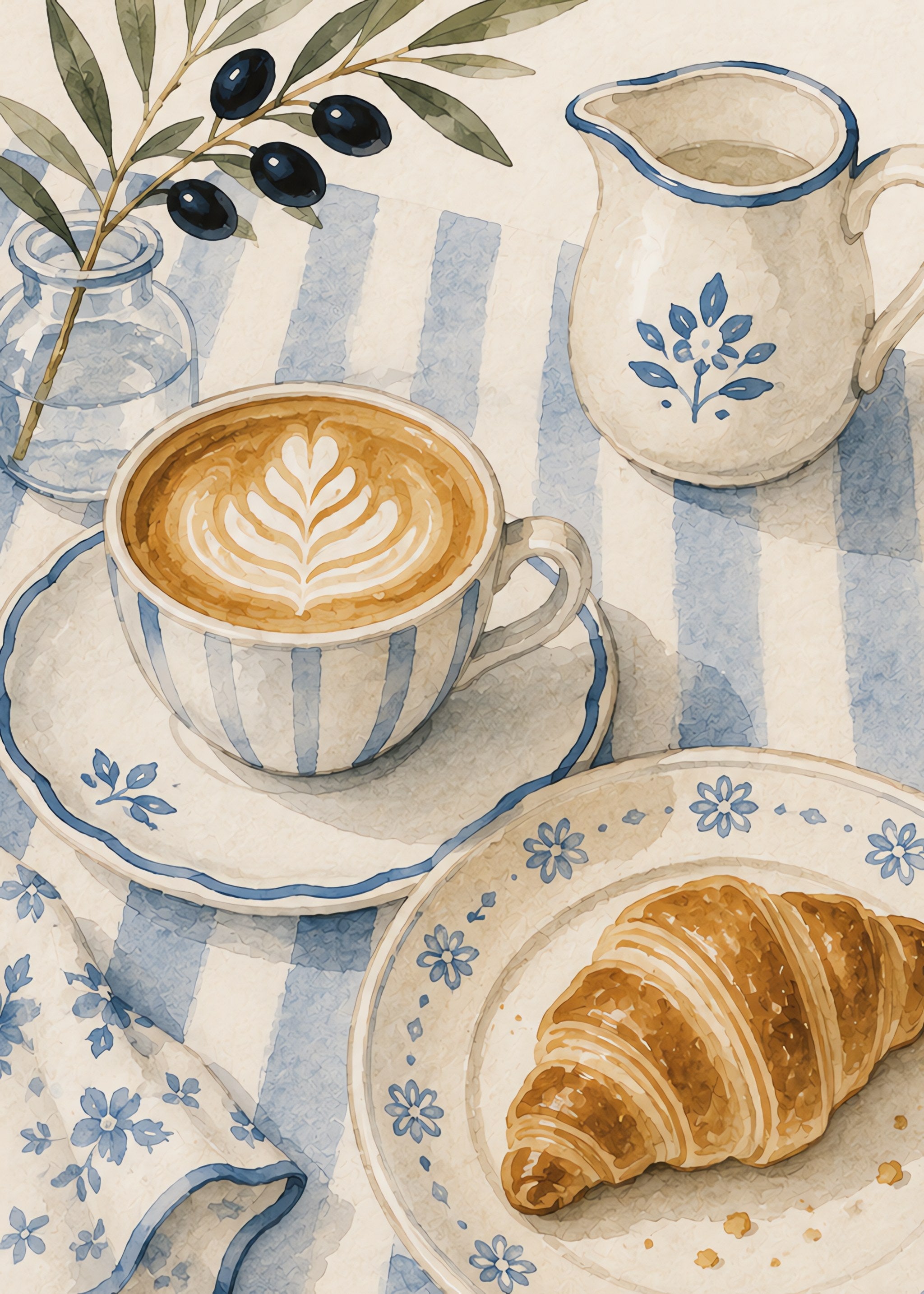 breakfast in blue, flat artwork