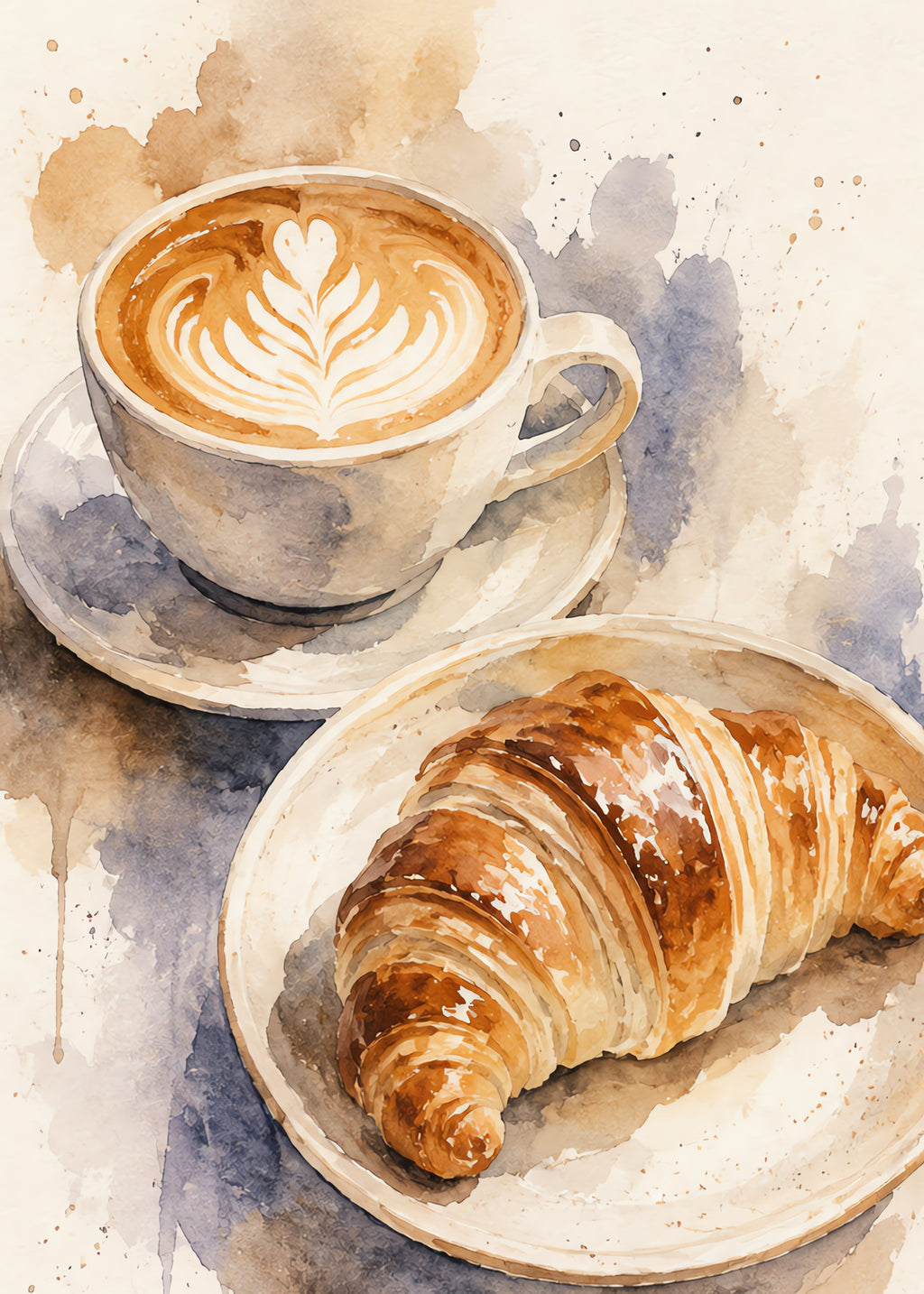 cafe au lait and croissant, flat artwork