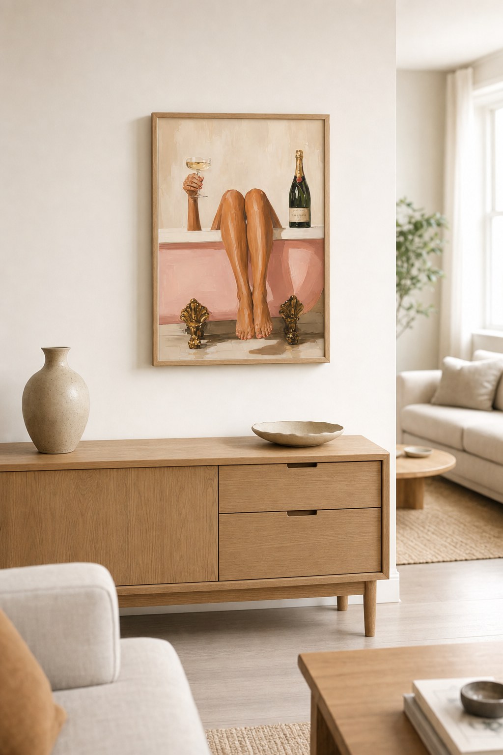 Champagne Bath Reverie, styled interior