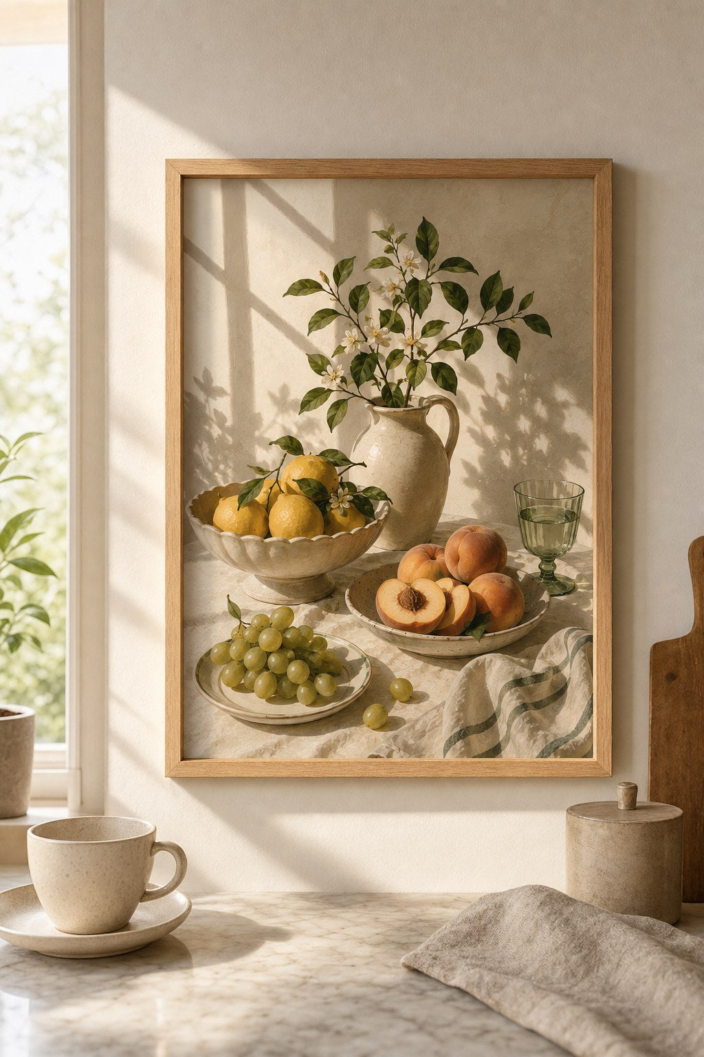 citrus and stone fruit, styled interior