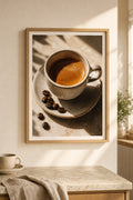 espresso in morning light, styled interior