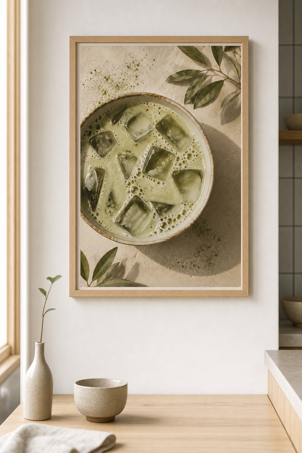 iced matcha, styled interior