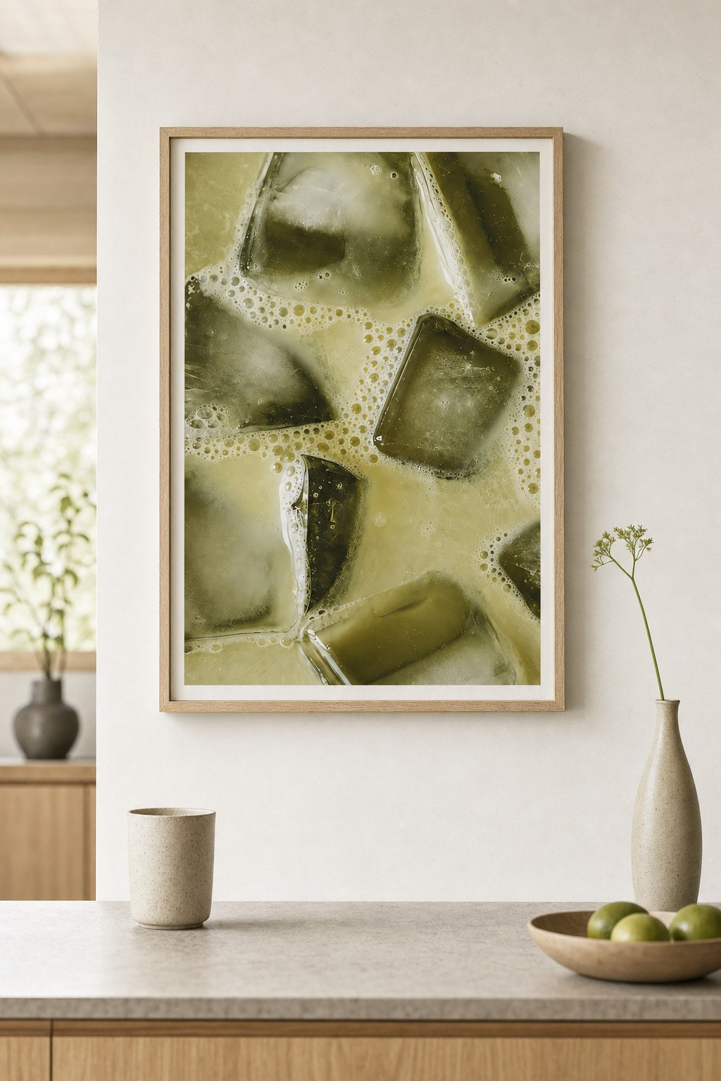 iced matcha close up, styled interior