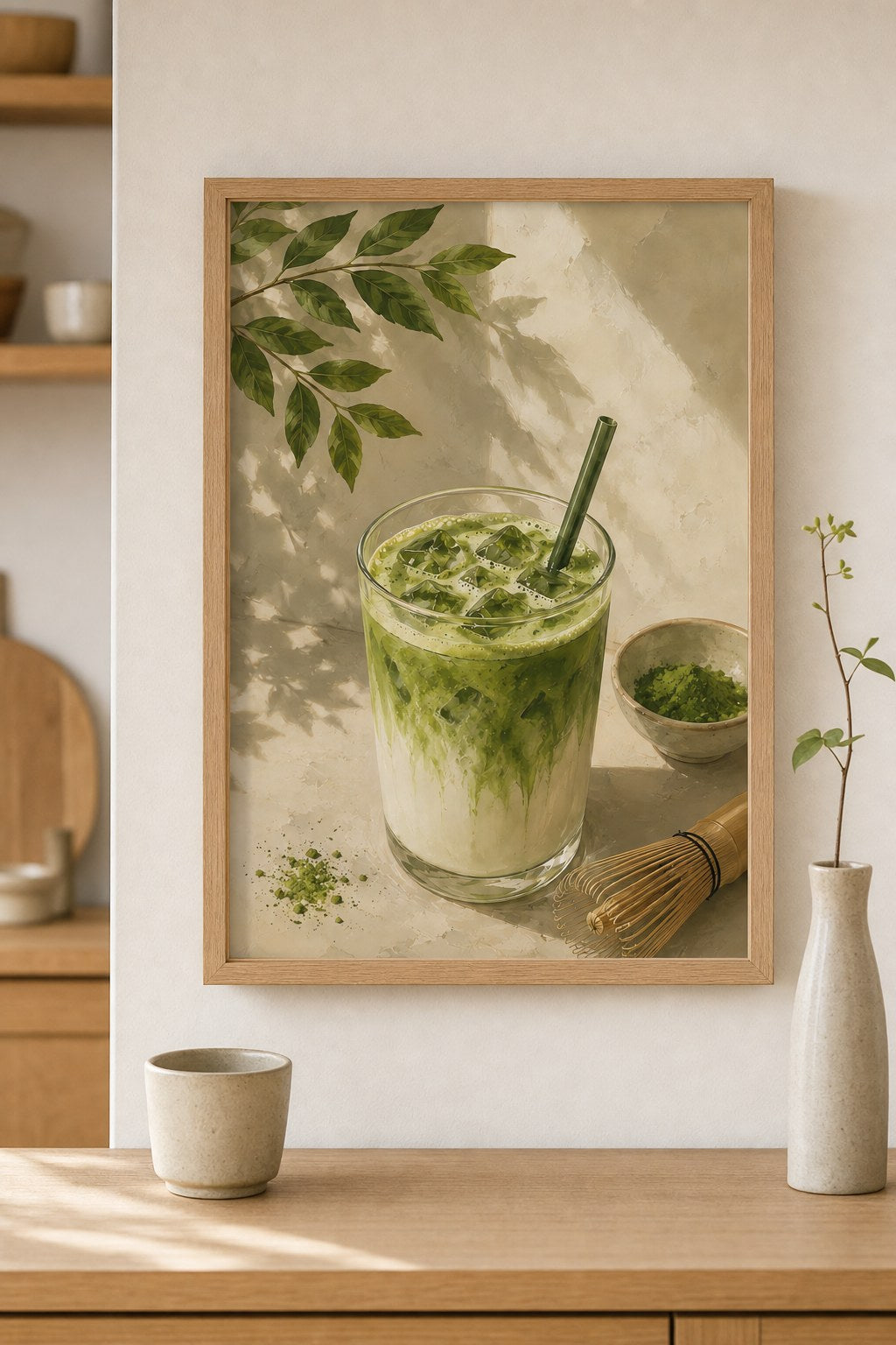 Iced Matcha in Watercolor, styled interior