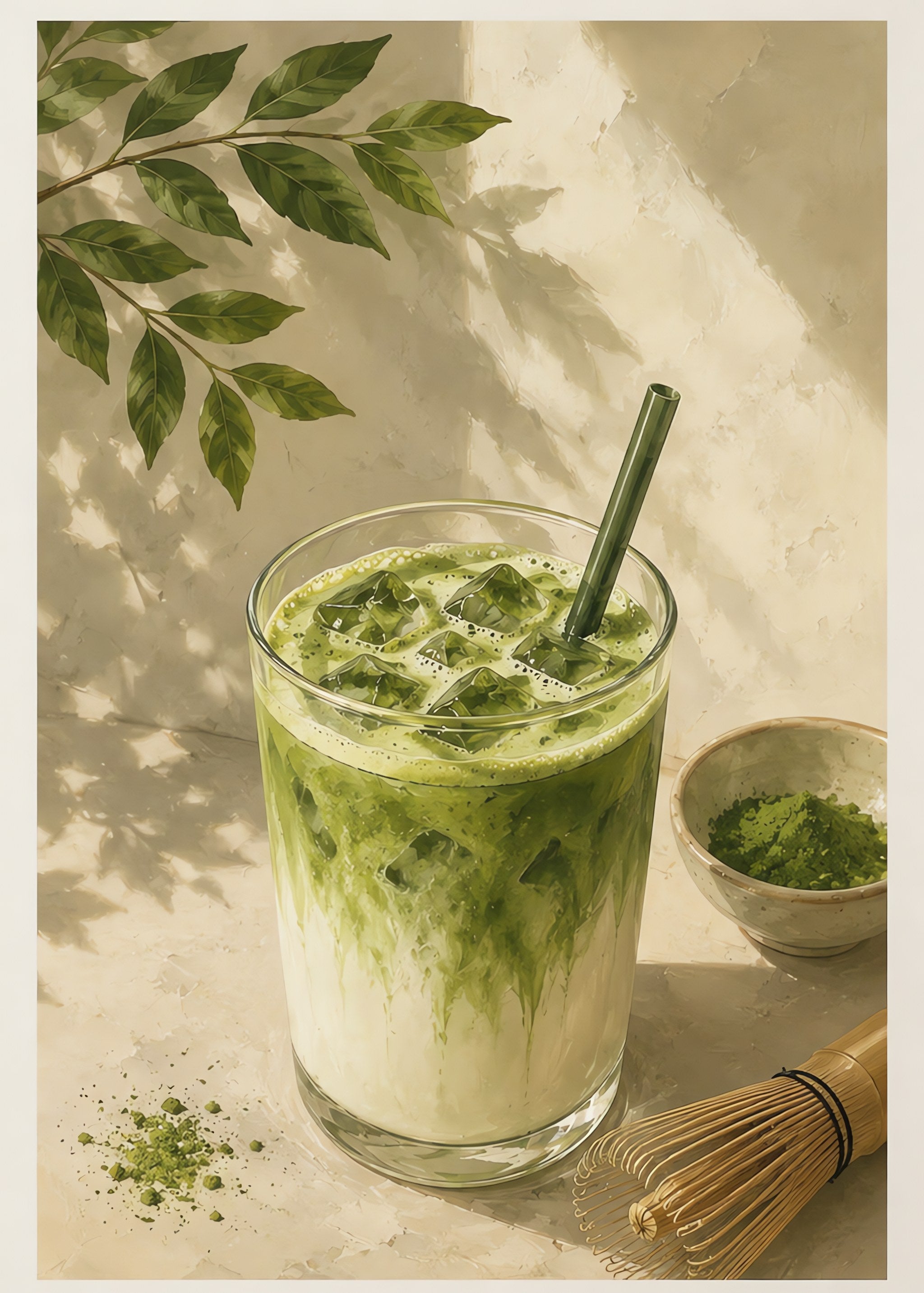 Iced Matcha in Watercolor, flat artwork