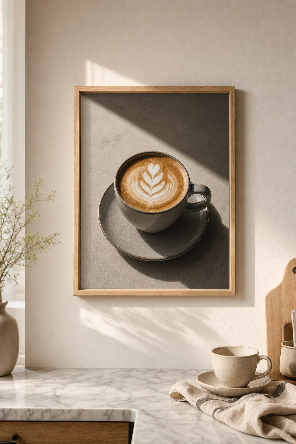 morning latte, styled interior