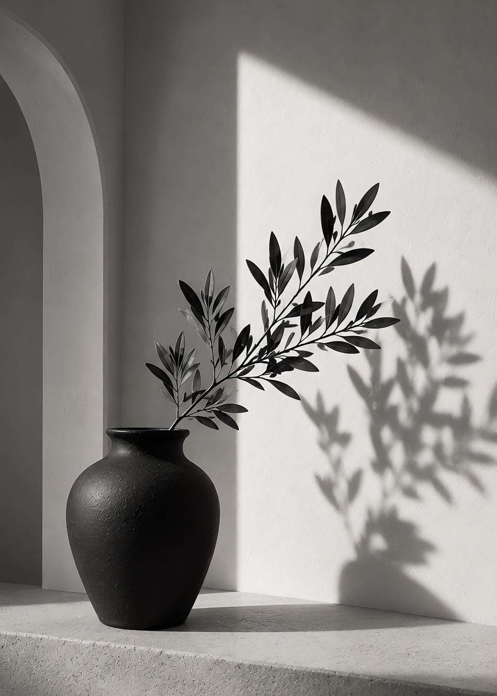 Olive Branch in Monochrome, flat artwork