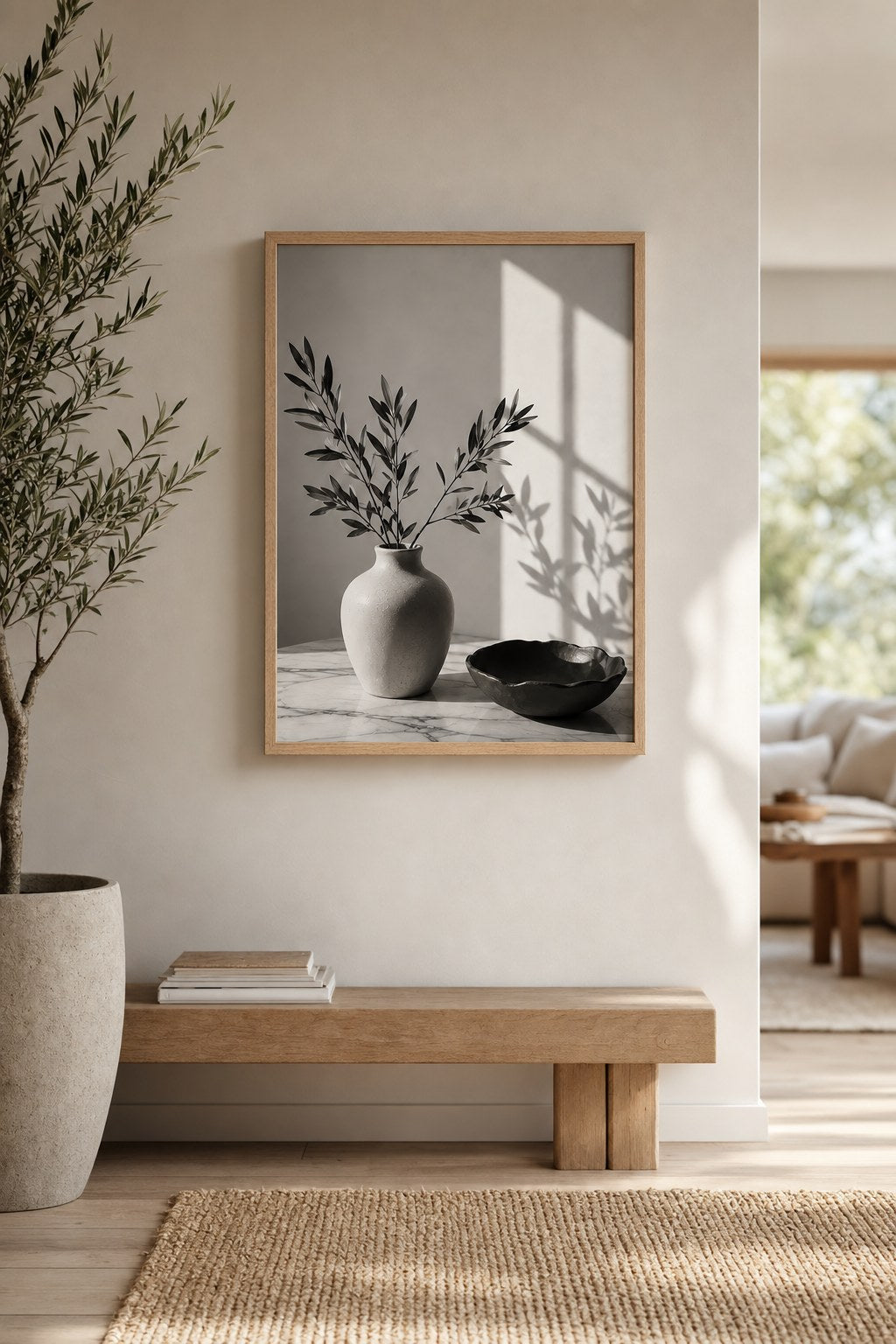still life in monochrome, styled interior