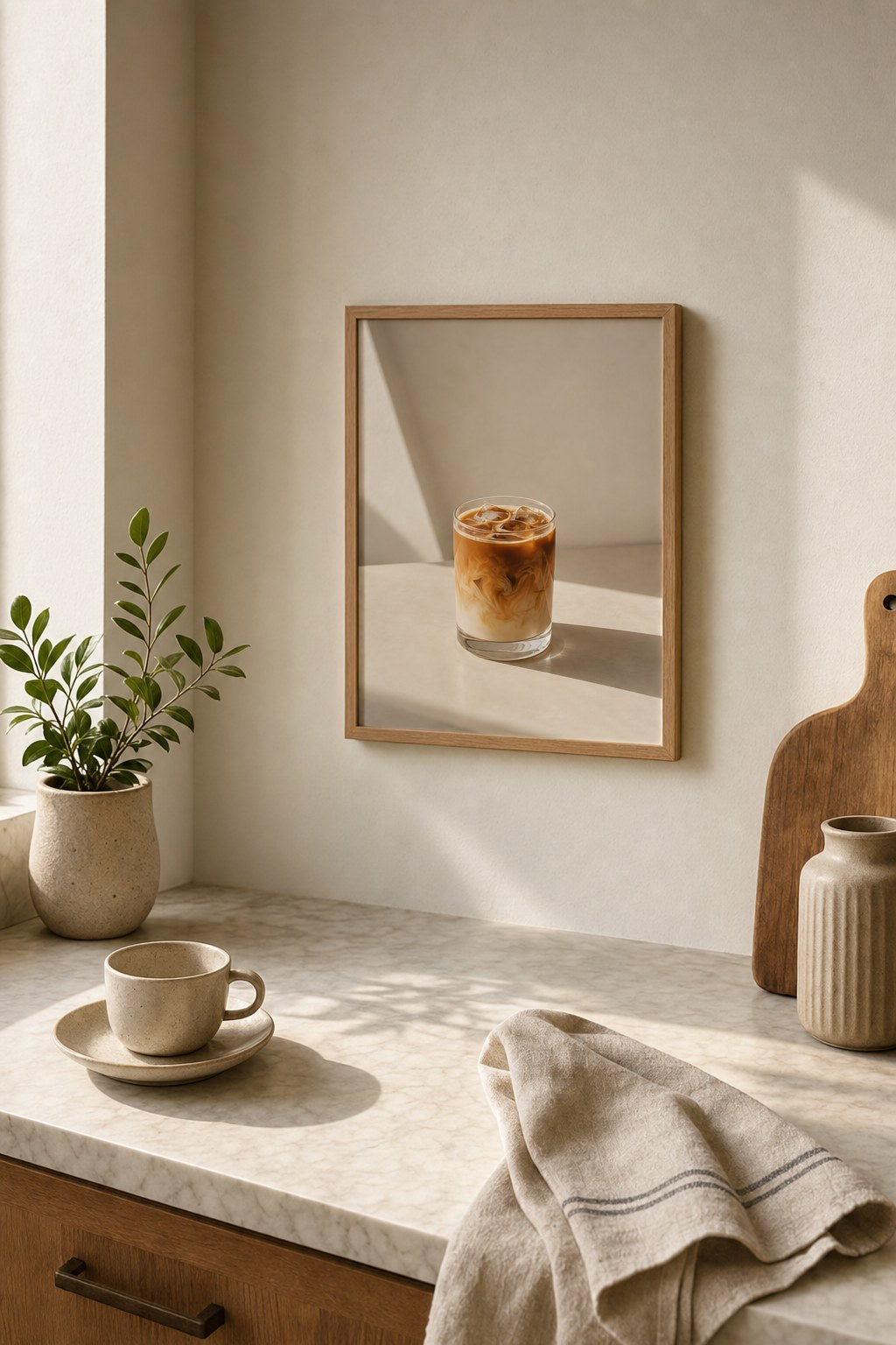Sunlit Iced Latte, styled interior
