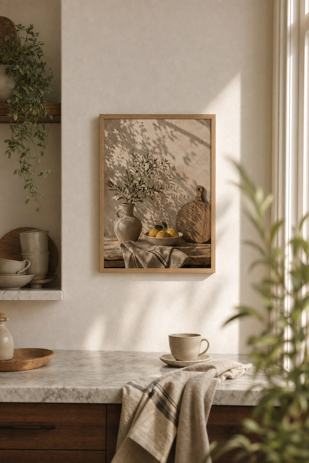 Sunlit Lemon Still Life, styled interior