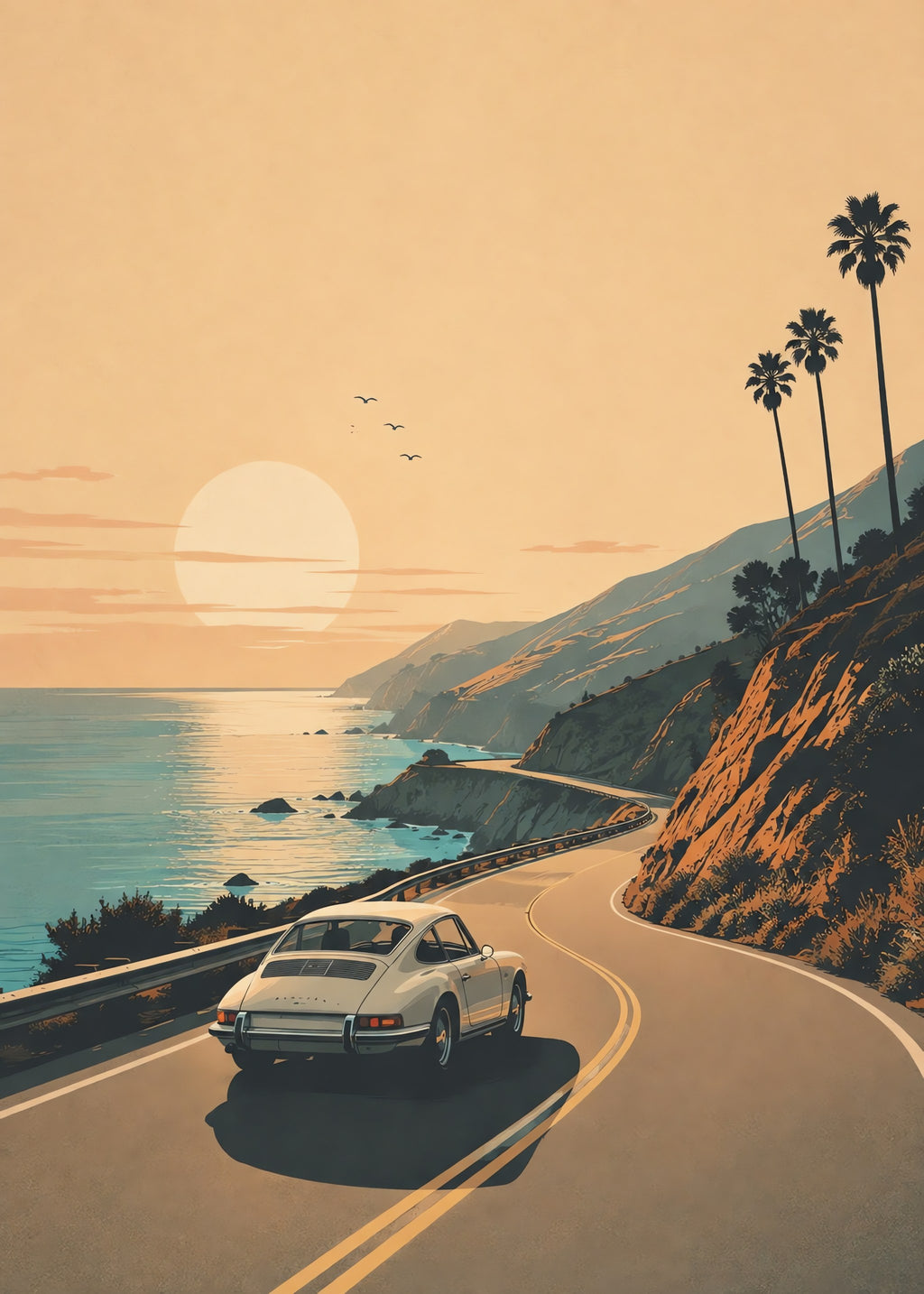 Sunset Coastal Drive, flat artwork